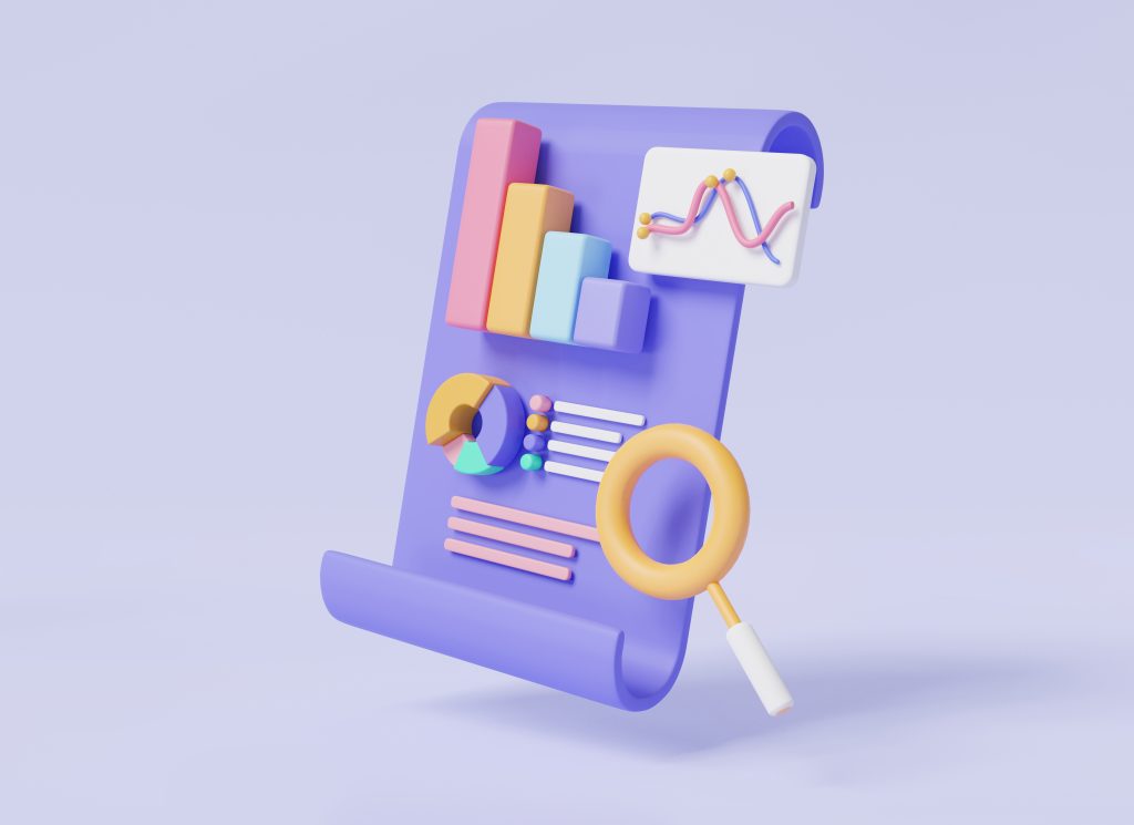 Clipboard and dashboard graphic representing website analytics review