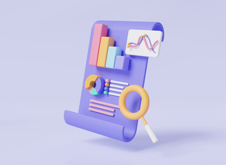 Clipboard and dashboard graphic representing website analytics review
