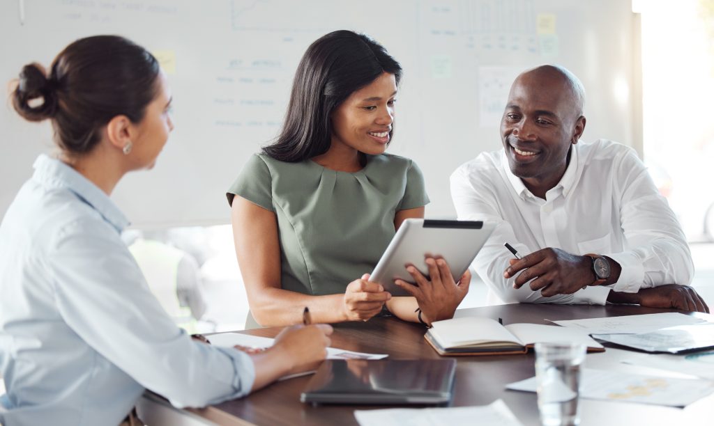 Business team reviewing a website project