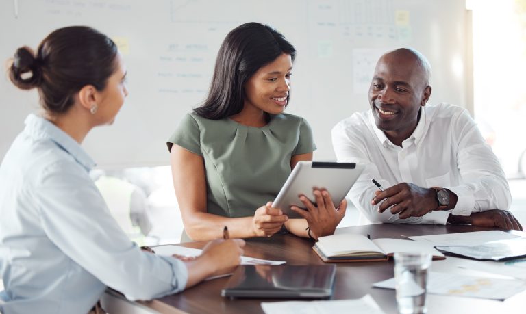 Business team reviewing a website project