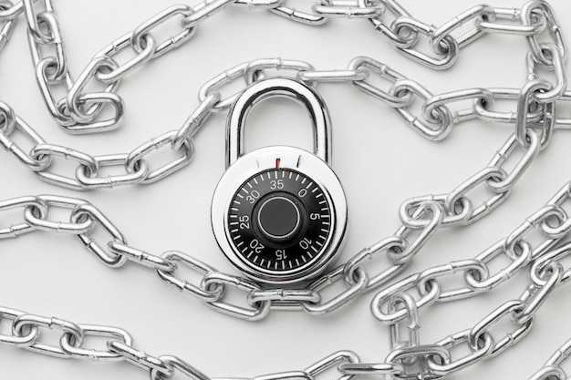 Metal chain and padlock representing domain locking