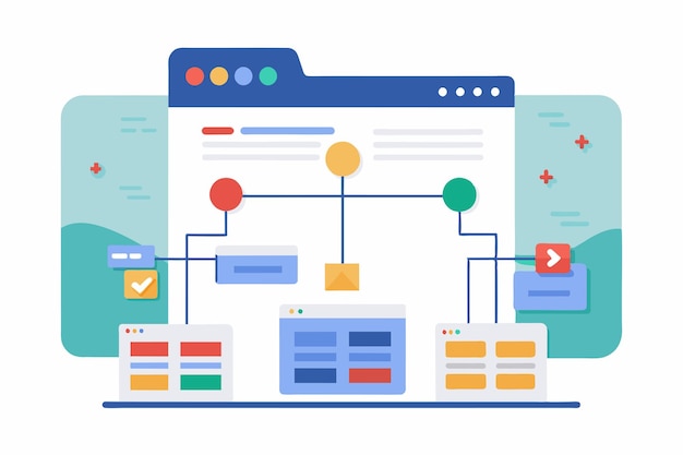 Website sitemap structure shown as connected pages