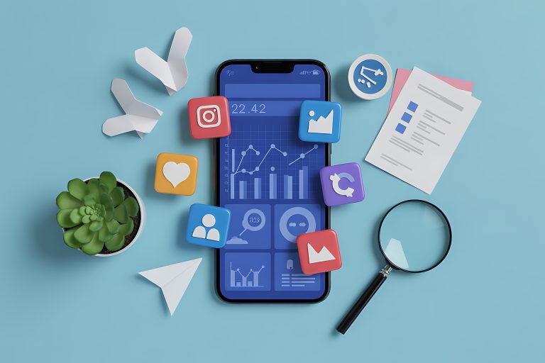 Phone showing social media marketing analytics