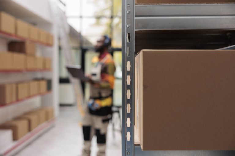 Warehouse shelves with boxes ready for ecommerce order fulfilment