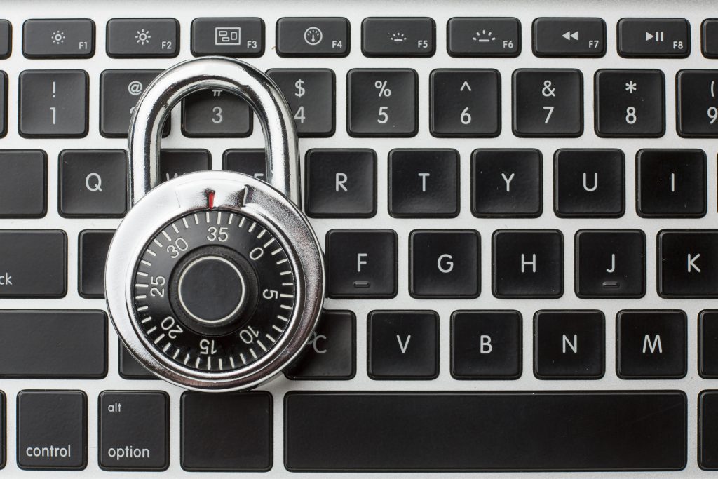 Padlock on a computer keyboard