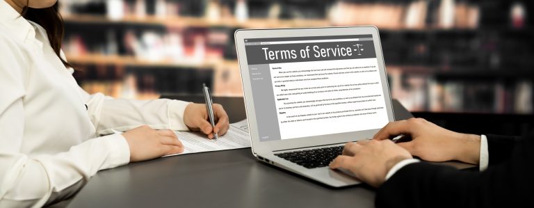 Terms of service and conditions displayed for an online business