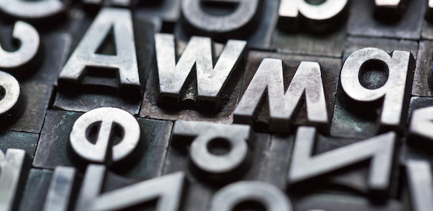Close-up of metal letterpress type