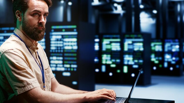 Technician working on server recovery and data protection